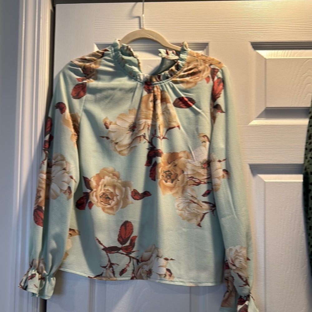 Floral Print Women's Top - Mint Green